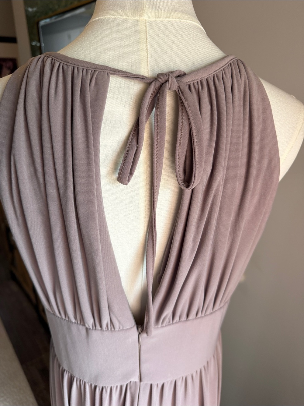 R & M Richards Taupe Halter Maxi Gown with Sequin Waistband - Picture 3 of 5